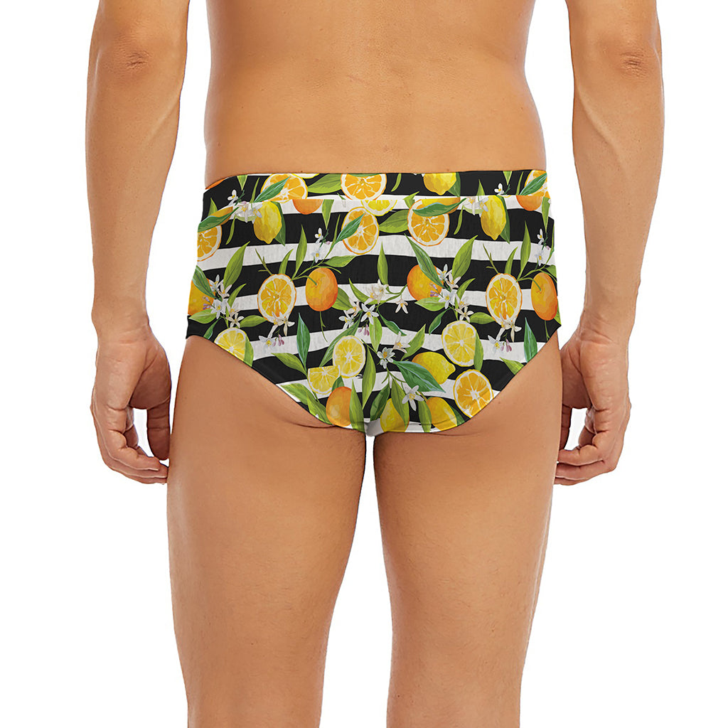 Orange And Lemon Striped Pattern Print Men's Briefs