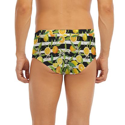 Orange And Lemon Striped Pattern Print Men's Briefs
