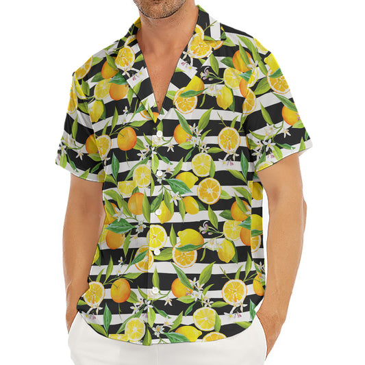 Orange And Lemon Striped Pattern Print Men's Deep V-Neck Shirt