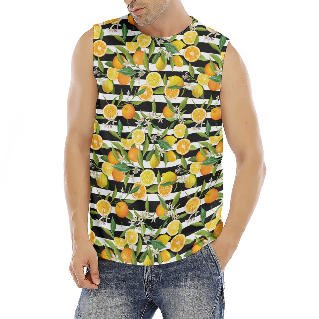 Orange And Lemon Striped Pattern Print Men's Fitness Tank Top