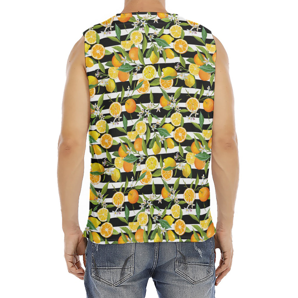Orange And Lemon Striped Pattern Print Men's Fitness Tank Top