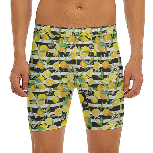 Orange And Lemon Striped Pattern Print Men's Long Boxer Briefs
