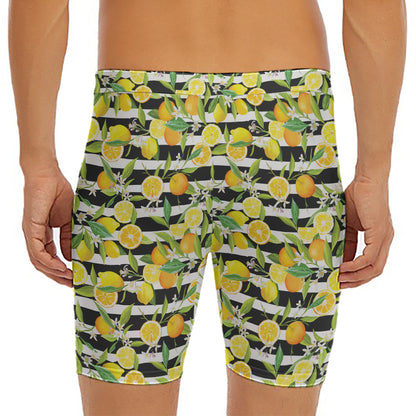 Orange And Lemon Striped Pattern Print Men's Long Boxer Briefs