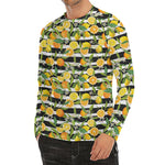 Orange And Lemon Striped Pattern Print Men's Long Sleeve Rash Guard