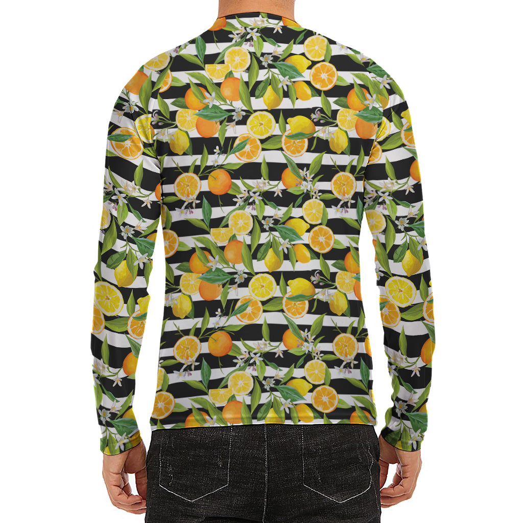 Orange And Lemon Striped Pattern Print Men's Long Sleeve Rash Guard