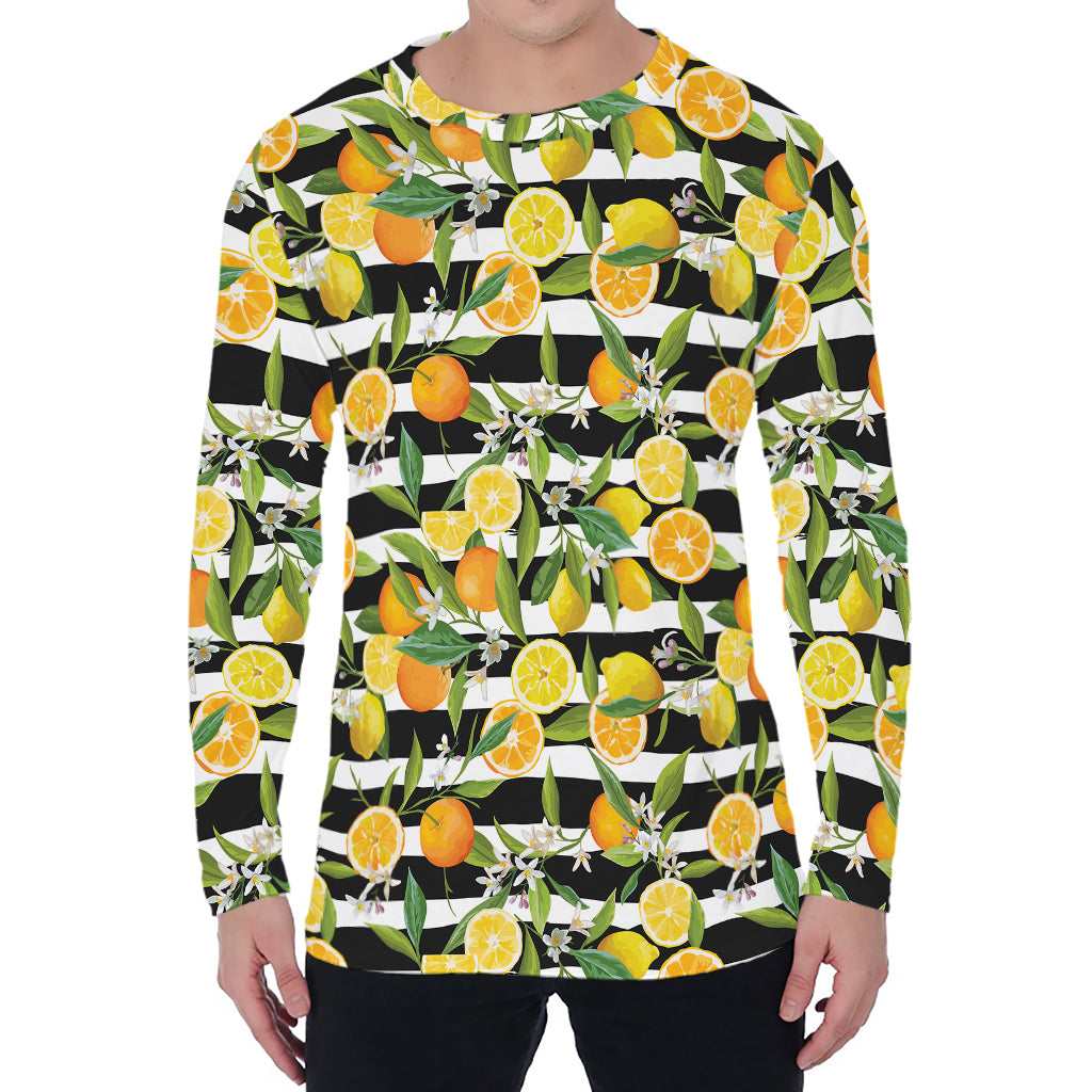 Orange And Lemon Striped Pattern Print Men's Long Sleeve T-Shirt