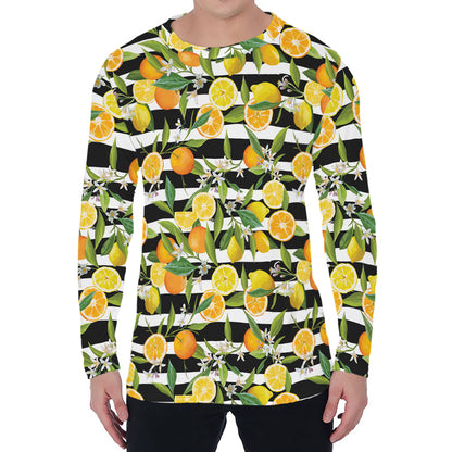 Orange And Lemon Striped Pattern Print Men's Long Sleeve T-Shirt