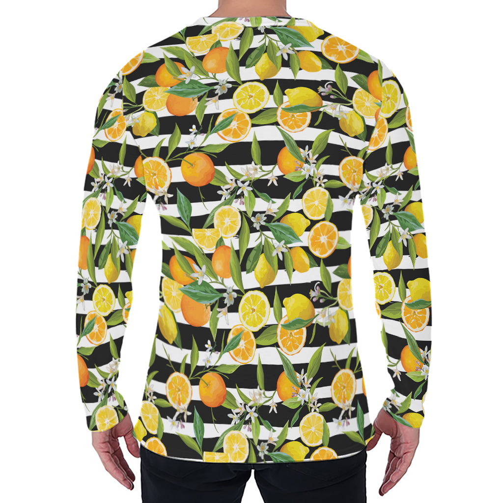 Orange And Lemon Striped Pattern Print Men's Long Sleeve T-Shirt