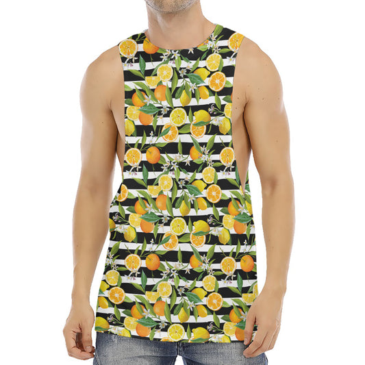Orange And Lemon Striped Pattern Print Men's Muscle Tank Top
