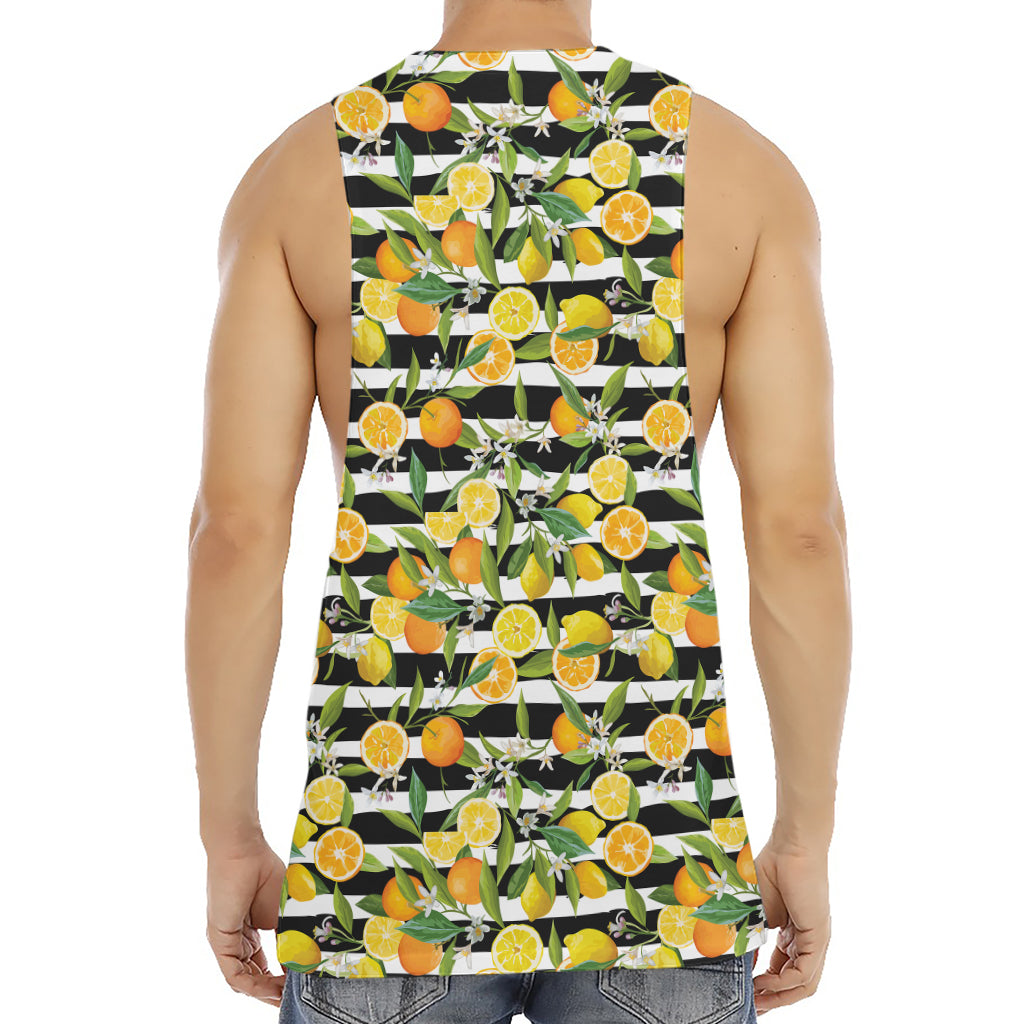 Orange And Lemon Striped Pattern Print Men's Muscle Tank Top