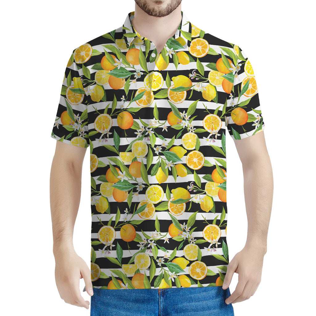 Orange And Lemon Striped Pattern Print Men's Polo Shirt