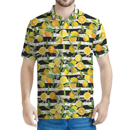 Orange And Lemon Striped Pattern Print Men's Polo Shirt