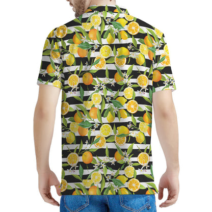 Orange And Lemon Striped Pattern Print Men's Polo Shirt