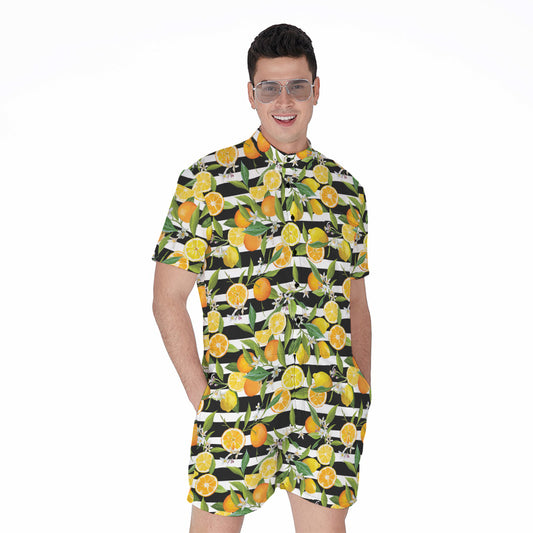 Orange And Lemon Striped Pattern Print Men's Rompers