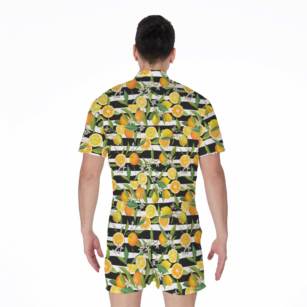 Orange And Lemon Striped Pattern Print Men's Rompers
