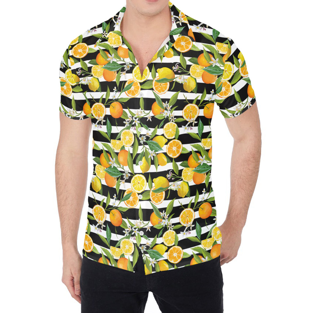 Orange And Lemon Striped Pattern Print Men's Shirt