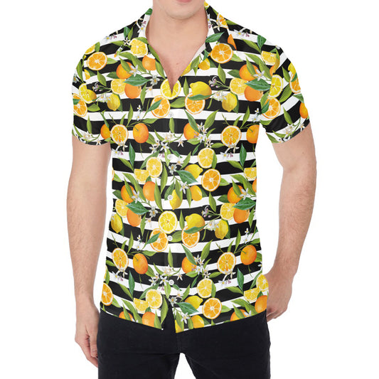 Orange And Lemon Striped Pattern Print Men's Shirt