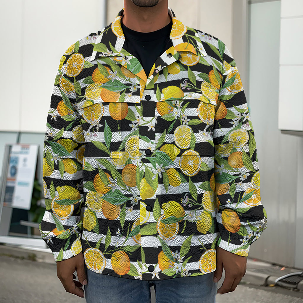 Orange And Lemon Striped Pattern Print Men's Shirt Jacket