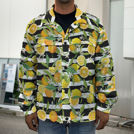 Orange And Lemon Striped Pattern Print Men's Shirt Jacket