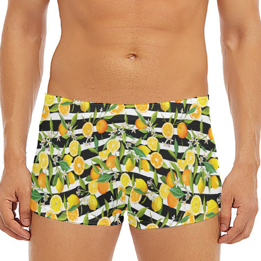 Orange And Lemon Striped Pattern Print Men's Short Boxer Briefs