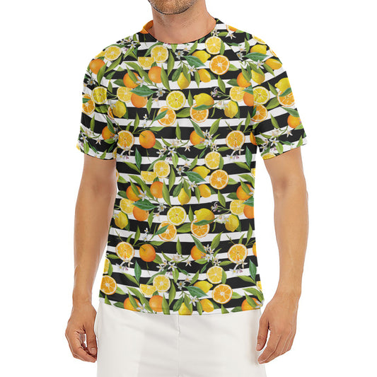 Orange And Lemon Striped Pattern Print Men's Short Sleeve Rash Guard