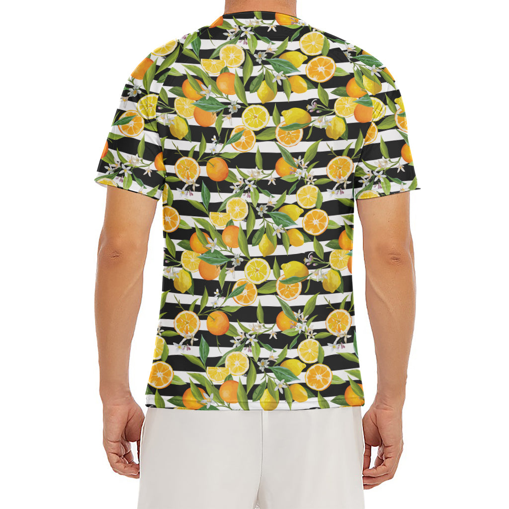 Orange And Lemon Striped Pattern Print Men's Short Sleeve Rash Guard