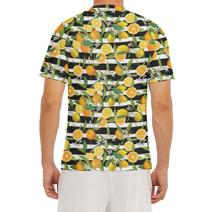 Orange And Lemon Striped Pattern Print Men's Short Sleeve Rash Guard