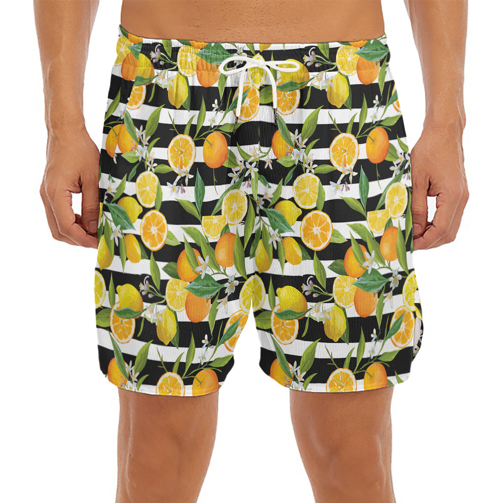 Orange And Lemon Striped Pattern Print Men's Split Running Shorts
