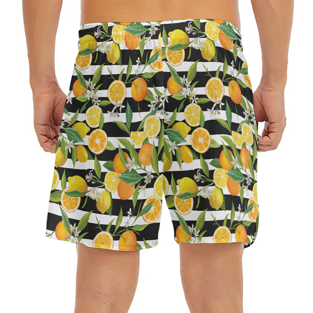 Orange And Lemon Striped Pattern Print Men's Split Running Shorts