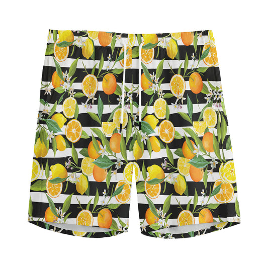 Orange And Lemon Striped Pattern Print Men's Sports Shorts