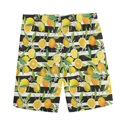 Orange And Lemon Striped Pattern Print Men's Sports Shorts