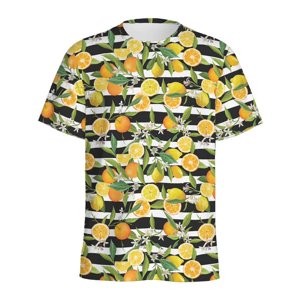 Orange And Lemon Striped Pattern Print Men's Sports T-Shirt