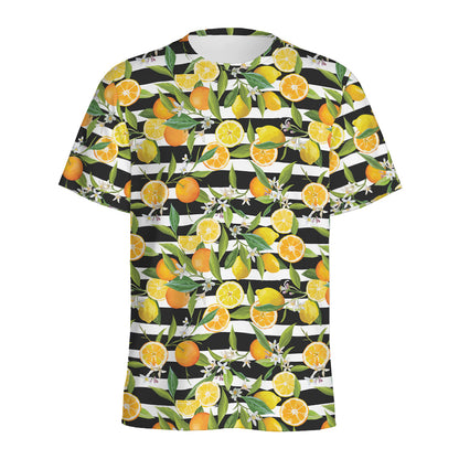 Orange And Lemon Striped Pattern Print Men's Sports T-Shirt