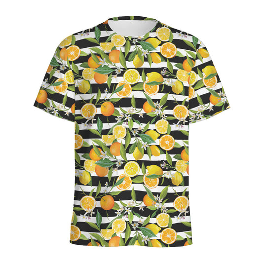 Orange And Lemon Striped Pattern Print Men's Sports T-Shirt