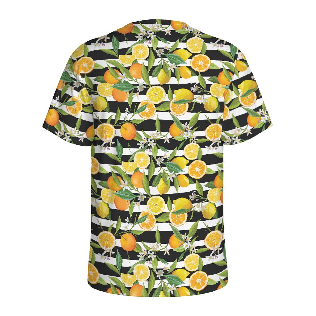 Orange And Lemon Striped Pattern Print Men's Sports T-Shirt