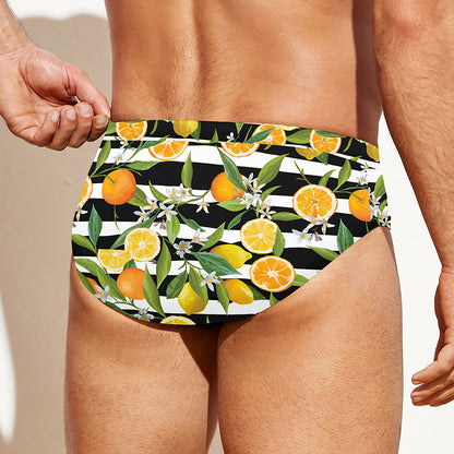 Orange And Lemon Striped Pattern Print Men's Swim Briefs