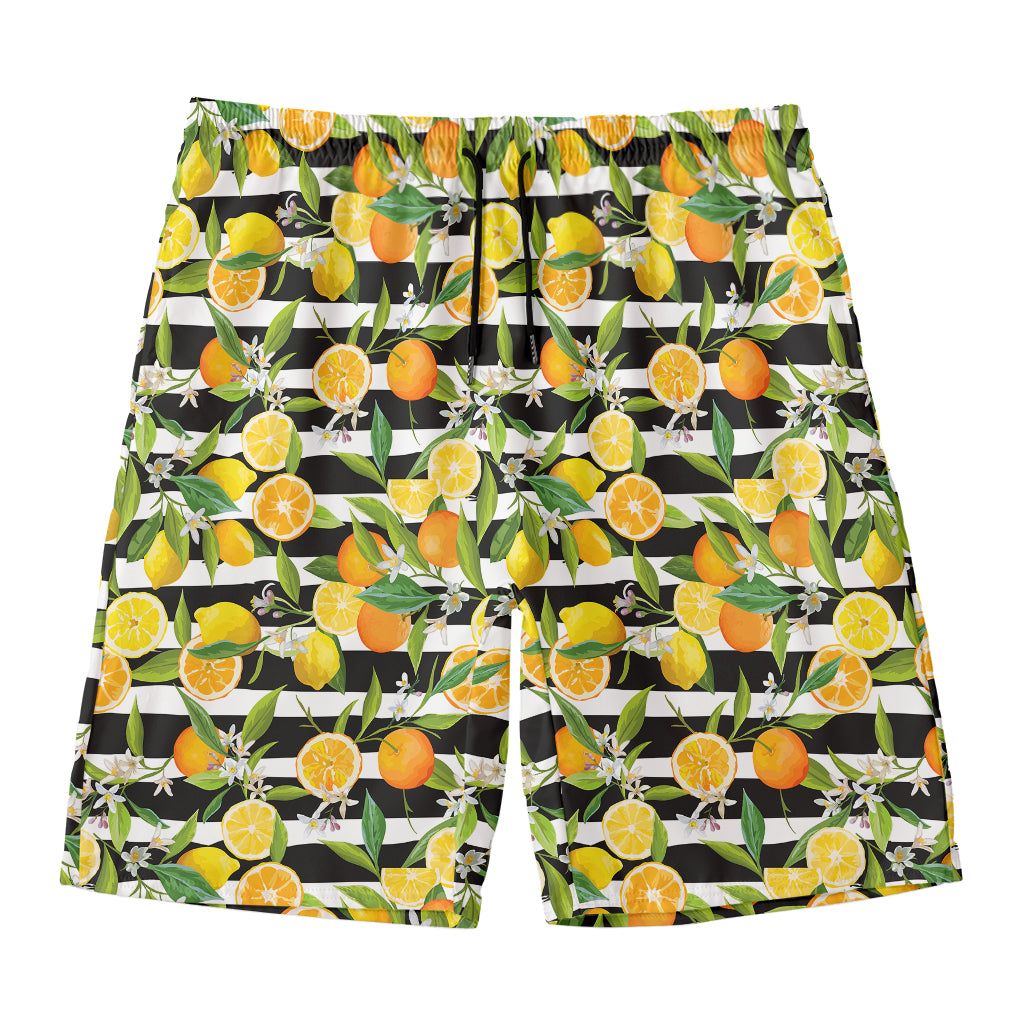 Orange And Lemon Striped Pattern Print Men's Swim Trunks
