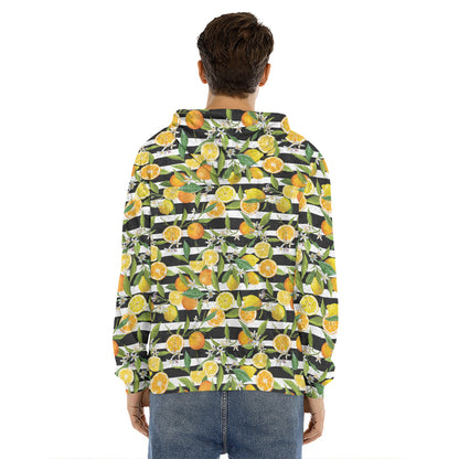 Orange And Lemon Striped Pattern Print Men's Velvet Pullover Hoodie