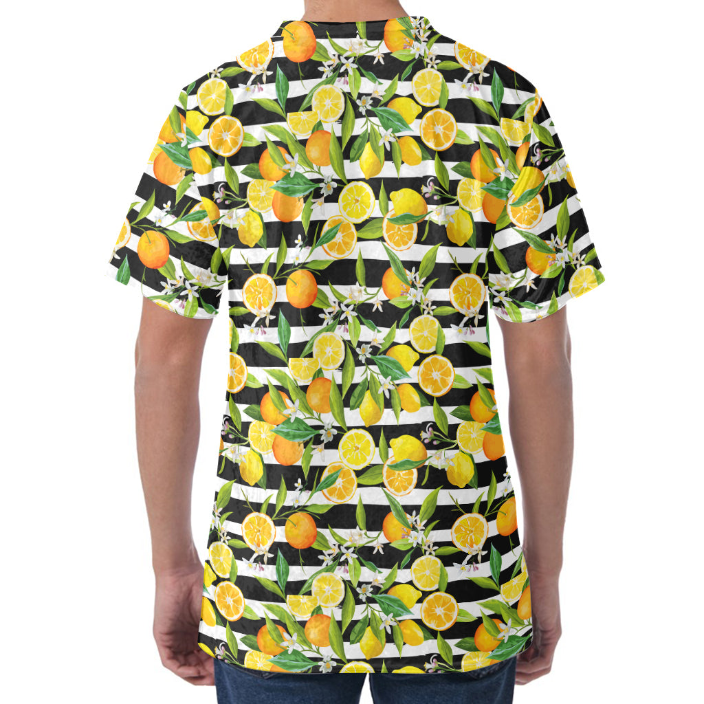 Orange And Lemon Striped Pattern Print Men's Velvet T-Shirt