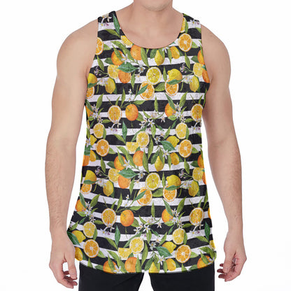 Orange And Lemon Striped Pattern Print Men's Velvet Tank Top