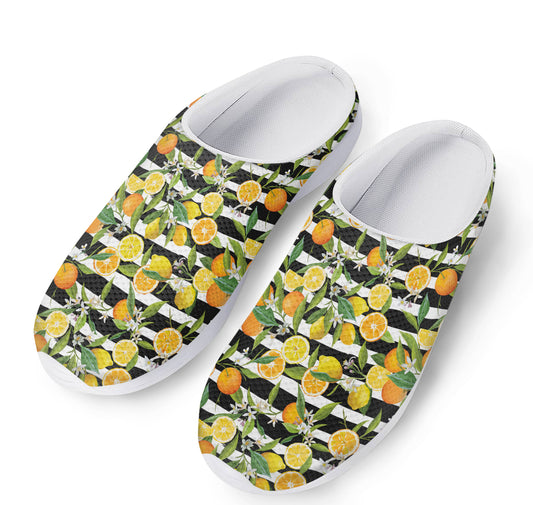 Orange And Lemon Striped Pattern Print Mesh Casual Shoes