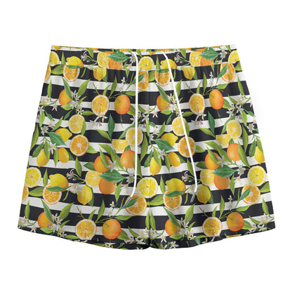 Orange And Lemon Striped Pattern Print Mesh Shorts