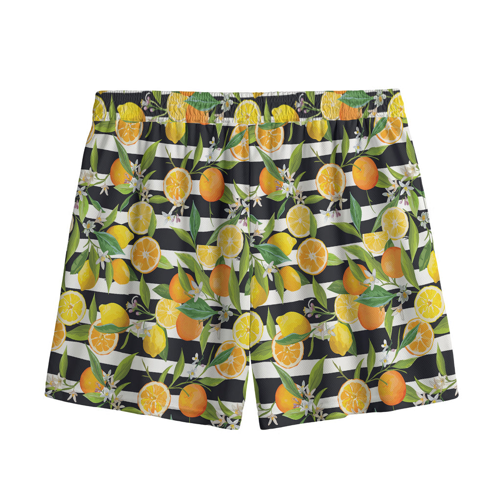Orange And Lemon Striped Pattern Print Mesh Shorts