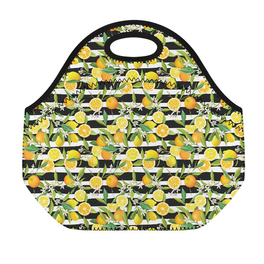 Orange And Lemon Striped Pattern Print Neoprene Lunch Bag