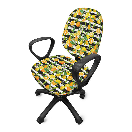 Orange And Lemon Striped Pattern Print Office Chair Cover