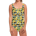 Orange And Lemon Striped Pattern Print One Piece Swimsuit