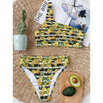 Orange And Lemon Striped Pattern Print One Shoulder Bikini Top