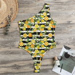 Orange And Lemon Striped Pattern Print One Shoulder Bodysuit