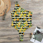 Orange And Lemon Striped Pattern Print One Shoulder Bodysuit