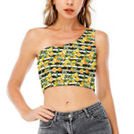 Orange And Lemon Striped Pattern Print One Shoulder Crop Top